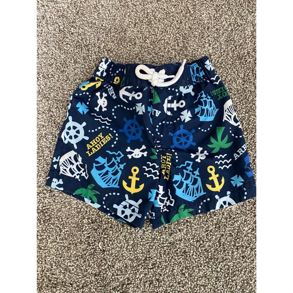 Old Navy Baby Boys Swim Trunks Pirate Print Navy Blue Size 3–6 Months